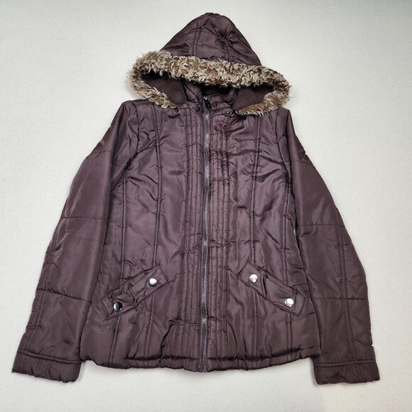 YMI Women's Hooded Lined Burgundy Puffer Jacket Sz M EXCELLENT CONDITION!!! - Picture 1 of 9